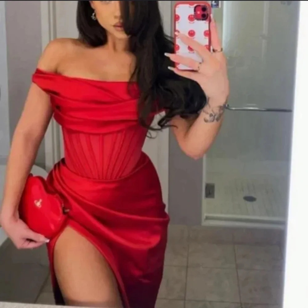House of CB “Lulu” Red Asymmetric Drape Midi Corset Dress NWOT size XS - Picture 2 of 16